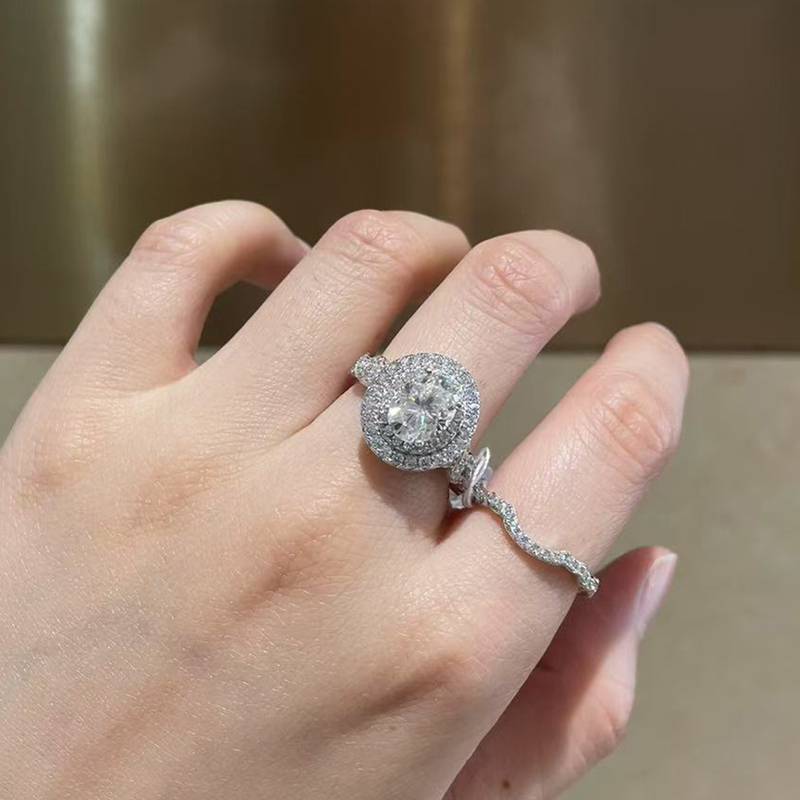 S925银镀白金主副套戒叠戴Women's Ring定制选款主石Moissanite2.0ct/副石高碳钻